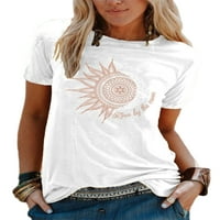 Luxplum ženske tee sunce mjesec tiskani majica cvjetni vrhovi ispisa labav tunik bluza plaža majica