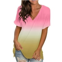 Ljetni vrhovi za žene Casual Gradient V izrez T-majice Kratki rukav Ombre Tunic Tops Bluze Basic Plus