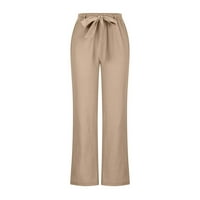 Žene Casual Solid Color zavojni džepovi Elastični struk Udobne ravne hlače