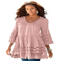 Roaman's Women's Plus Veličina Iluzija čipke Big Majica Duga košulja Bluza