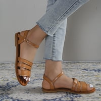 Ženske sandale dame modne ljetne pune boje kože tanki remen otvoreni nožni kopča ravne sandale za žene smeđe veličine 8.5