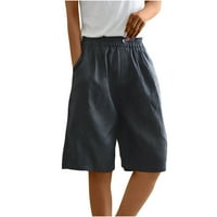 Lolmot Womens Pamučne posteljine Ljetne kratke hlače Loop Fit pola elastične struke Bermuda kratke hlače