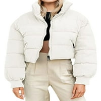 Ženska obrezana jakna nadupčana jakna dugih rukava ovratnik za ovratnik na veliko zim-up zimski zgapljeni