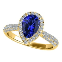 Mauli dragulji za žene za žene karatni dijamant i kruški tanzanitni prsten 4-prong 10k žuto zlato