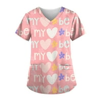Bazyrey ženska bluza Ženski personalizirani ispis kratkih rukava V-izrez V-izrez Radne majice Pink XXXXL