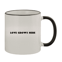 Ljubav ovdje raste - 11oz u boji ručice i rim šalica za kafu, crna
