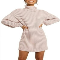 Sanviglor dame džemper haljina od pulover u boji, mini haljine dugih rukava, casual pada ružičasta L