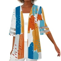 Žene Kimonos Fall Tie Dye Otvoreno prednje košulje Labavi fit mrežični panel rukavi na vrhu kupaći kostimi