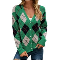 Ganfancp ljetni kardigan za žene pletene tipke dugih rukava kardigan jakna džemper kardigan top zeleni