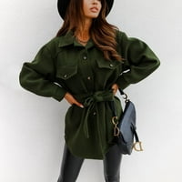 Moderna jakna za žene jesen i zimski modni zavoj čvrsti boje vuneni kaput srednjeg duljine