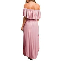 Ljetne haljine za žene čvrste van-ramena A-line srednje dužine casual haljina kratkih rukava ružičasta S
