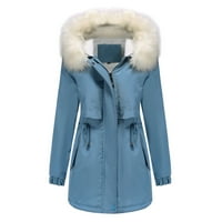 Ženski kaput s kapuljačom Parka čvrsta boja duga ruka topla duga jakna zimska gornja odjeća kaputi, plava
