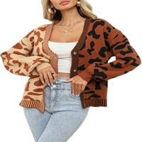 Wassery kabel pleteni kardigan za žene dugih rukava s dugim rukavima za patchwork leopard džemper kaput