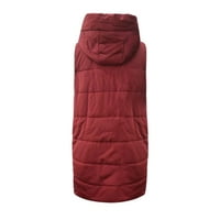Ženski dugi zimski kaput prsluk s kapuljačom s kapuljačom s kaputima bez rukava s džepovima prekrivenim prslukom niz jaknu prekrivena vanjska jakna Ženski kardigan crveni xxl