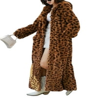 LUMENTO Žene prenose kapute s kapuljačem s kapuljama Leopard Print Outwewwere Ležerne kaput od runa Dugi rukavac Khaki l