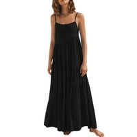 HFYIHGF ženske ljetne haljine casual labavo bez rukava Spaghetti remen asimetrični ropci za plažu Sundress maxi duga haljina (crna, s)