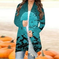 Symoidni ženski kaput - majica s dugim rukavima Jesen Cardigan Labavi kardigan tiskana majica Cardigan Top Halloween Cardigan majica Green M