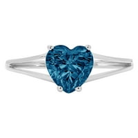 1. CT sjajan srčani rez prirodni London Blue Topaz 14K bijeli zlatni pasijans prsten sz 5.75