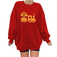 Prodaja Ženska Crewneck DukseriHints Fashion Slatka elementi zahvalnosti Ispiši labavi bluzi s dugim rukavima Ležerne prilike pulover crveni XL