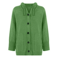 Juebong Božićne ponude ženske pune boje džepa s jednim grudima s kapuljačom toplim pletenim džemper premazom, zeleni, l