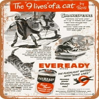 Metalni znak - Everady baterije Devet života Mačka - Vintage Rusty Look