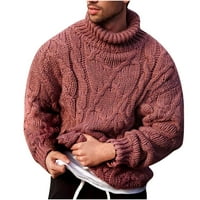 Muški pleteni džemper- Turtleneck casual labav dugačak pulover dugih rukava, za jesen zimska ružičasta