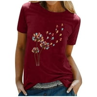 Buigttklop majice za žene, žensko ležerno pismo tiskanje kratkih rukava o o-vratu labava majica bluza vrhova vina s