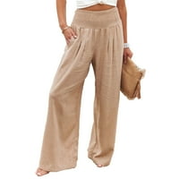 Žene široke hlače za noge casual pantalone Visoki struk labav salon čista boja sportske joge hlače sa džepovima
