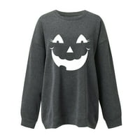 Rollbacks ženska moda Halloween džemperhirt Smiley grafički ispisano labav bluza s dugim rukavima Okrugli vrat Ležerni pulover Jesen Zimske vrhove Gray M