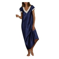 Sodopo Plus Veličina Žene Žene kućni kaput pola rukava čipka V izrez Loungewing Pajamas Long haljina