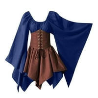 Renesansna srednjovjekovna haljina za žene kostim zvona corset suknja za previđanje haljina plava xl