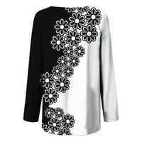 Viikei Ženske vrhove majice s dugim rukavima za ženske pulover okruglog vrata sa kontrastom tiskanje