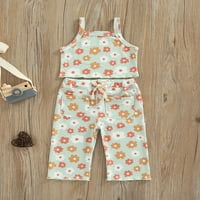 Calsunbaby Kids Deirt Ljetna odjeća Cvjetni ispis prsluk + elastične hlače za izvlačenje sa džepom