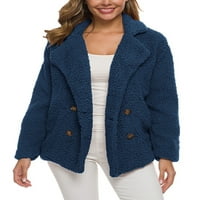 Ženski pahuljasti džemper sa zimskim toplinskim jaknom od runa Otvorite prednju kaputu sa džepovima