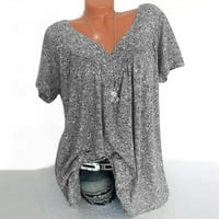 Miluxas Tops Clearence Plus Size Ženske kratke rukave V-izrez za bluzu bluza pulover vrhovi kratkih