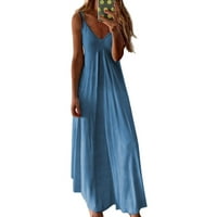 Ženska haljina bez rukava bez rukava Ležerne prilike LEGH LJETNO V-izrez Blue XL