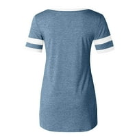 Cleance Žene vrhovi V-izrez casual bluza Čvrsti žene Bluze s kratkim rukavima, plava, s