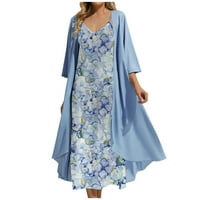Yubatuo Womens Cardigan ženska dvodijelna haljina od ispisana V-izrez prsluk za haljinu kardigan set kardigan za žene nebo plavo m