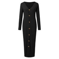 Kali_store Žene oblače ženske polke točkice kvadratni vrat line s dugim rukavima švicarske točke mini haljine crna, l