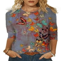 SoftMallow ženski boho kuhani leptir s dugim rukavima majica casual crew bluza za vrat vrh