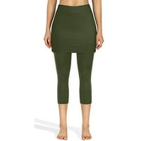Cuoff yoga hlače Žene tenis Skirted gamaši džepovi Elastični sportovi Capris suknje za nogave vojske zelene 2xl