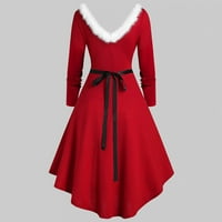 Miayilima mini haljine za žene božićne panele V-izrez s dugim rukavima V ovratnica asimetrična haljina