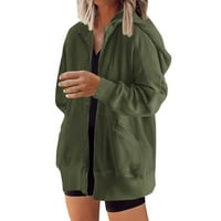 Dukseve za ženska ležerna dukserica Čvrsta boja Zip Jakna s dugim rukavima labavi kaput sa džepnim duksevima za žene vojske zelene XL