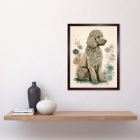 Pudlica psa sa cvjetnim krznim kaputom Modern Boho akvarel ilustracija Art Print Framed Poster zidni