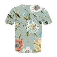 Zkozptok Žene Ljetne vrhove Plus size cvjetne tiskane majice Okrugli izrez Bluze, Khaki, XXXXXL