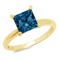 0,5CT Princess Cut Prirodni London Blue Topaz 18K žuta zlatna godišnjica Angažova prsten veličine 9.25