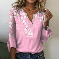 Strugten ženske labave ležerne u tri četvrtine rukava V-izrez Cvjetni ispis majica Top Dressy Bluze