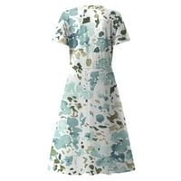 Stabilne ljetne haljine za žene Ženska ljetna casual moda cvjetna ispis kratkih rukava V-izrez Swing