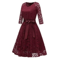 Dame haljina V izrez cvjetni tiskani čipkaste čipke vintage ženke trendi dating medeni mjesec formalno