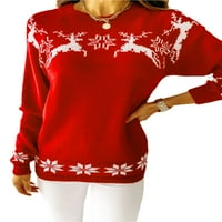 Božićni ružni džemper za žene pleteni praznični praznični vinski pahuljica tiskani pulover Jumper Reindeer